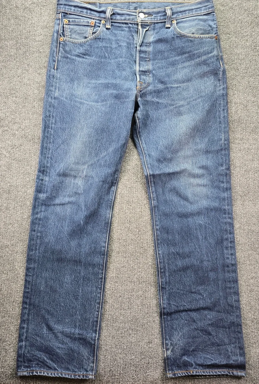 Levis 501 Jeans 36x34 (36x33) Blue Denim Straight Leg Button Fly Cotton Whisker